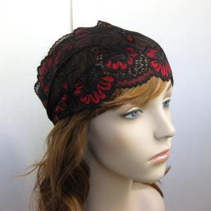 Black And Red Lace Headband Head Covering