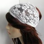 Wide Stretch Lace Headband Pale Ivory Off White..