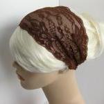 Wide Stretch Lace Headband Chocolate Brown Head..