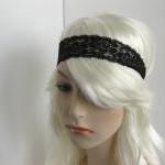 Stretch Lace Headband Black Flowers Head Wrap..