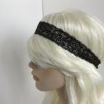 Stretch Lace Headband Black Flowers Head Wrap..