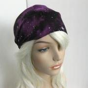 Fabric Headband Women's Head Wrap Cosmic Universe Yoga Bandana Galaxy Print Black and Purple