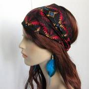 Navajo Bandana Women's Head Wrap Multi Color and Black Aztec Cotton Print Fabric Headband