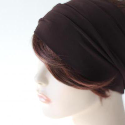 Dark Brown Turban Head Wrap, Mahogany Headband,  Wide Headband, Yoga Headband, Workout Headband, Brown Headband