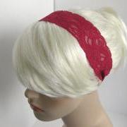 Elegant Stretch Lace Headband Magenta Flowers Head Wrap Women's Classic Hairband