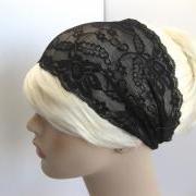 Wide Stretch Lace Headband Black Floral Head Wrap Women's Hairband Hair Accessory