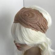 Mocha Coffee Brown Stretch Lace Headband Head Wrap Women's Hairband Hair Accessory