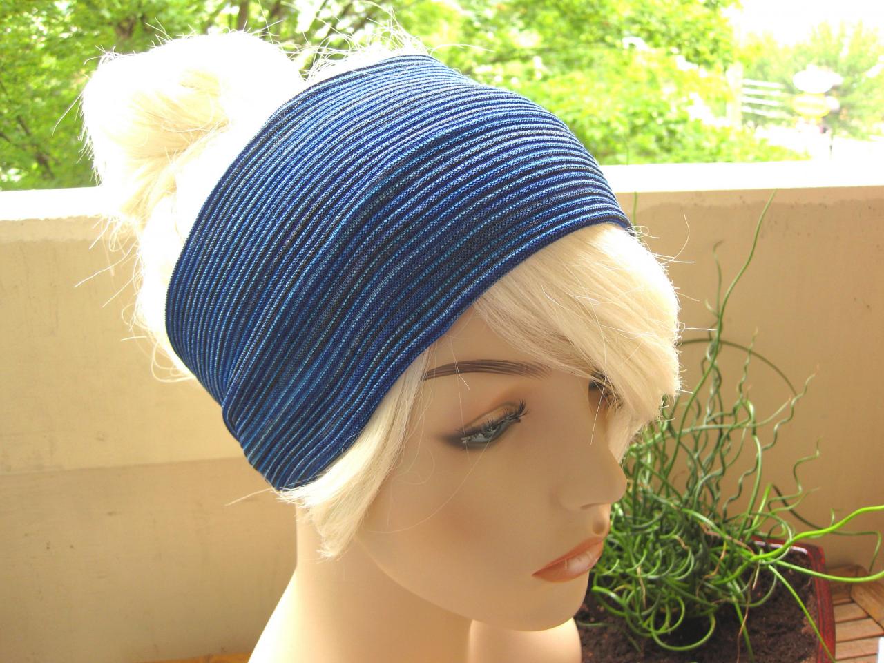 Blue And Black Tones Turban Headband Women's Wide Head Wrap Summer Hair Accessories