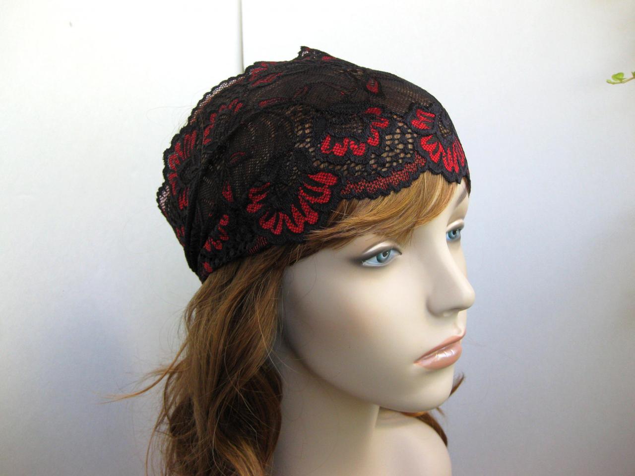Black And Red Lace Headband Head Covering