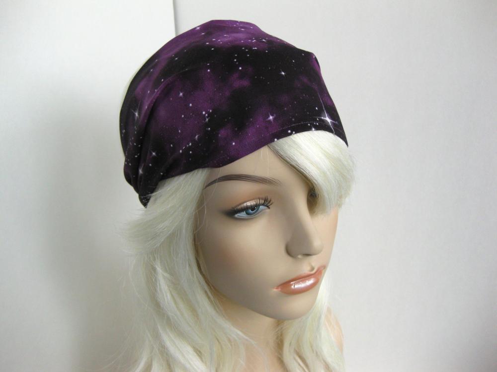 Fabric Headband Women's Head Wrap Cosmic Universe Yoga Bandana Galaxy Print Black And Purple