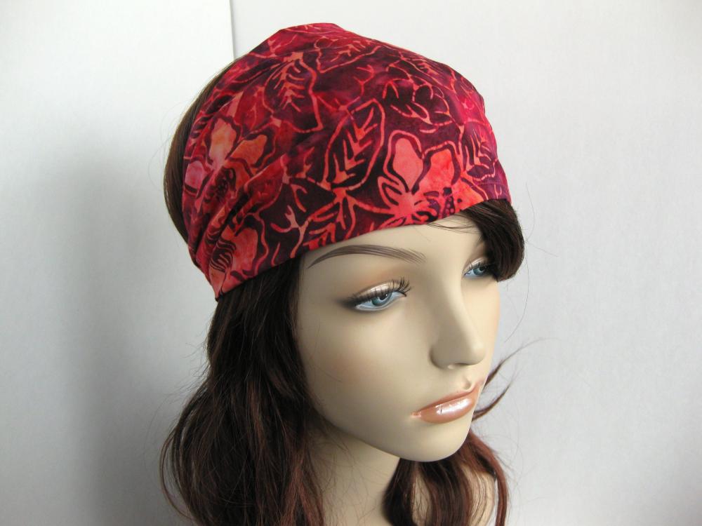 Tropical Fuchsia Floral Print Hair Wrap Turban Hat Women's Organic Cotton Headwrap Wearable Art