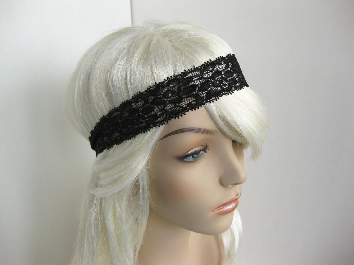 Stretch Lace Headband Black Flowers Head Wrap Women's Classic Hairband Hair Accessory