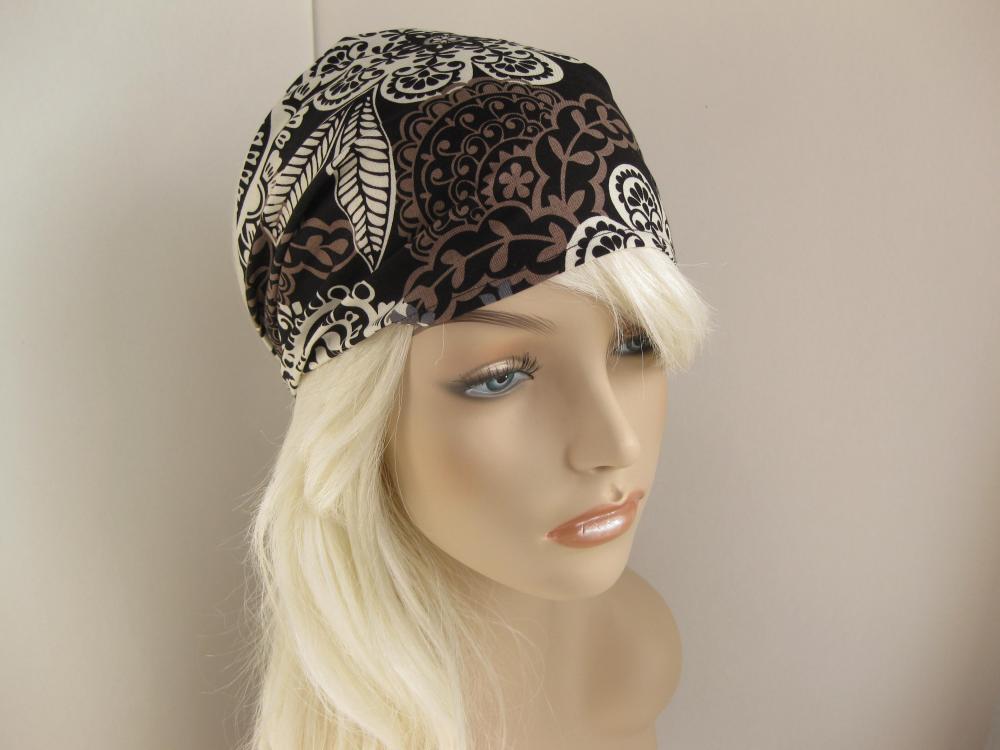 Bohemian Headband Women's Boho Head Wrap Black White Grey Taupe Floral Hair Bandana Michael Miller Fabric Autumn Fall Fashion Style