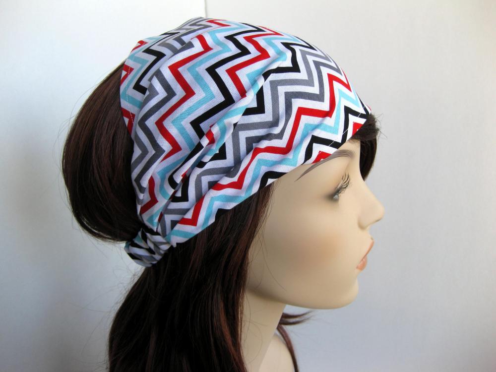 Chevron Zig Zag Headband Women's Head Wrap White Black Grey Gray Red Blue Bandana Hairband