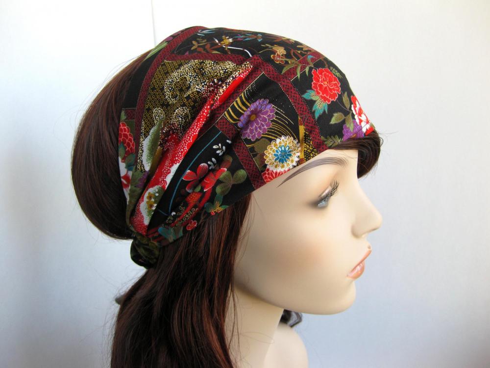 Japanese Tapestry Headband Women's Head Wrap Asian Flower Garden Hair Bandana Designer Fabric Autumn Fall Fashion Style