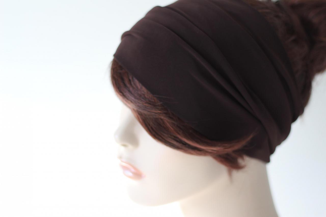 Dark Brown Turban Head Wrap, Mahogany Headband, Wide Headband, Yoga Headband, Workout Headband, Brown Headband