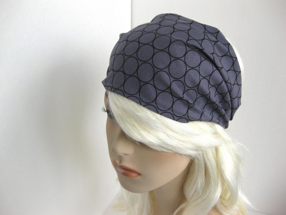 Dreadband Women's Headband Gypsy Wrap Hair Bandana Black Circles Grey Geometric Michael Miller Fabric