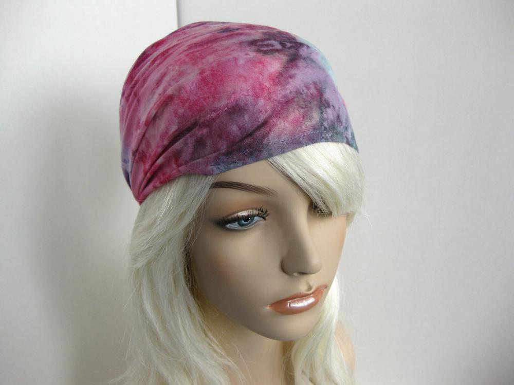 Tie Dye Headband Head Wrap Dreadband Womens Hippie Bandana Colorful Purple Green And Pink Cotton Fabric