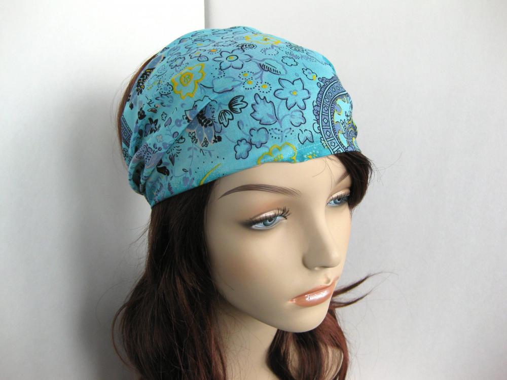 Boho Headband Head Wrap Dreadband Womens Hippie Bandana Blue Teal Yellow Black Cotton Fabric