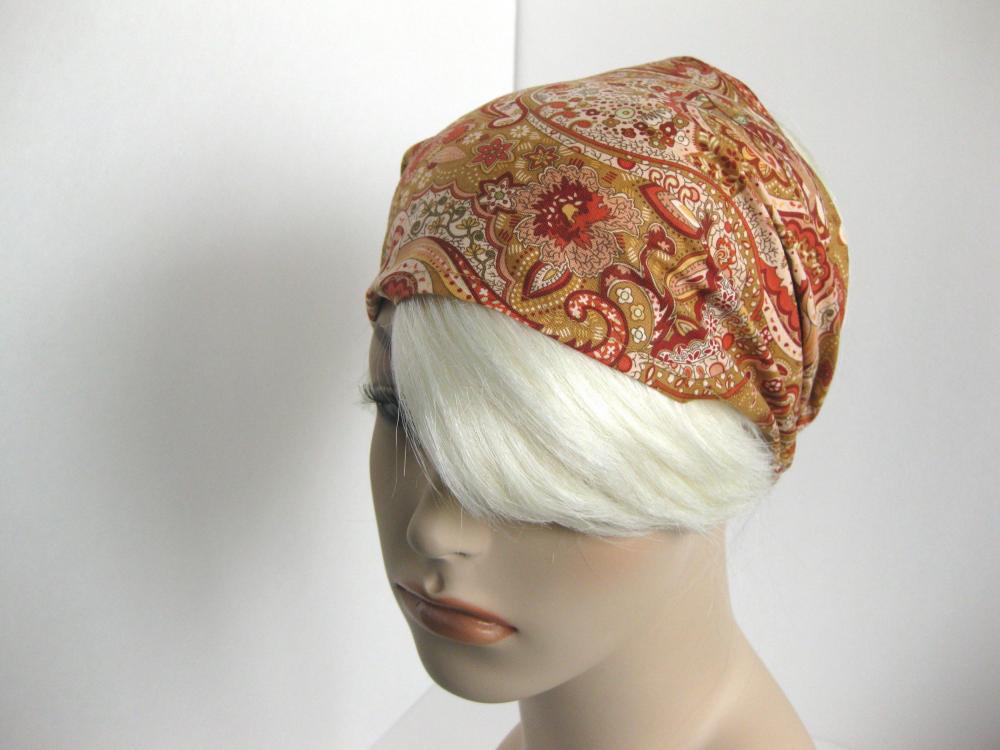 Wide Paisley Boho Bandana Hair Wrap Dreadband Women's Headband Taupe Coral Burgundy Fashion Hair Accessory