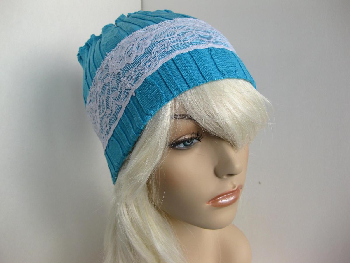 Ear Warmer Stretchy Sweater Lace Head Warmer Headband Dreadband Head Wrap Upcycled Winter Hat Teal Blue Women's Accessories
