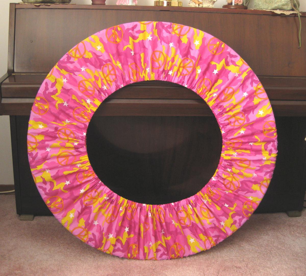Peace Sign Hula Hoop Holder Cover Pink And Yellow Camo Print For Travel Hooping Festival Accessory Exercise Fitness Equipment Storage Bag