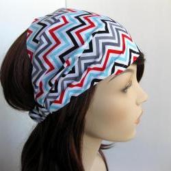 Chevron Zig Zag Headband Women's Head Wrap White Black Grey Gray Red Blue Bandana Hairband