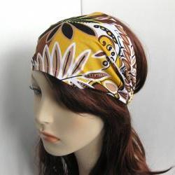 Boho Headband Head Wrap Dreadband Womens White Yellow Black Brown Floral Bandana Cotton Fabric