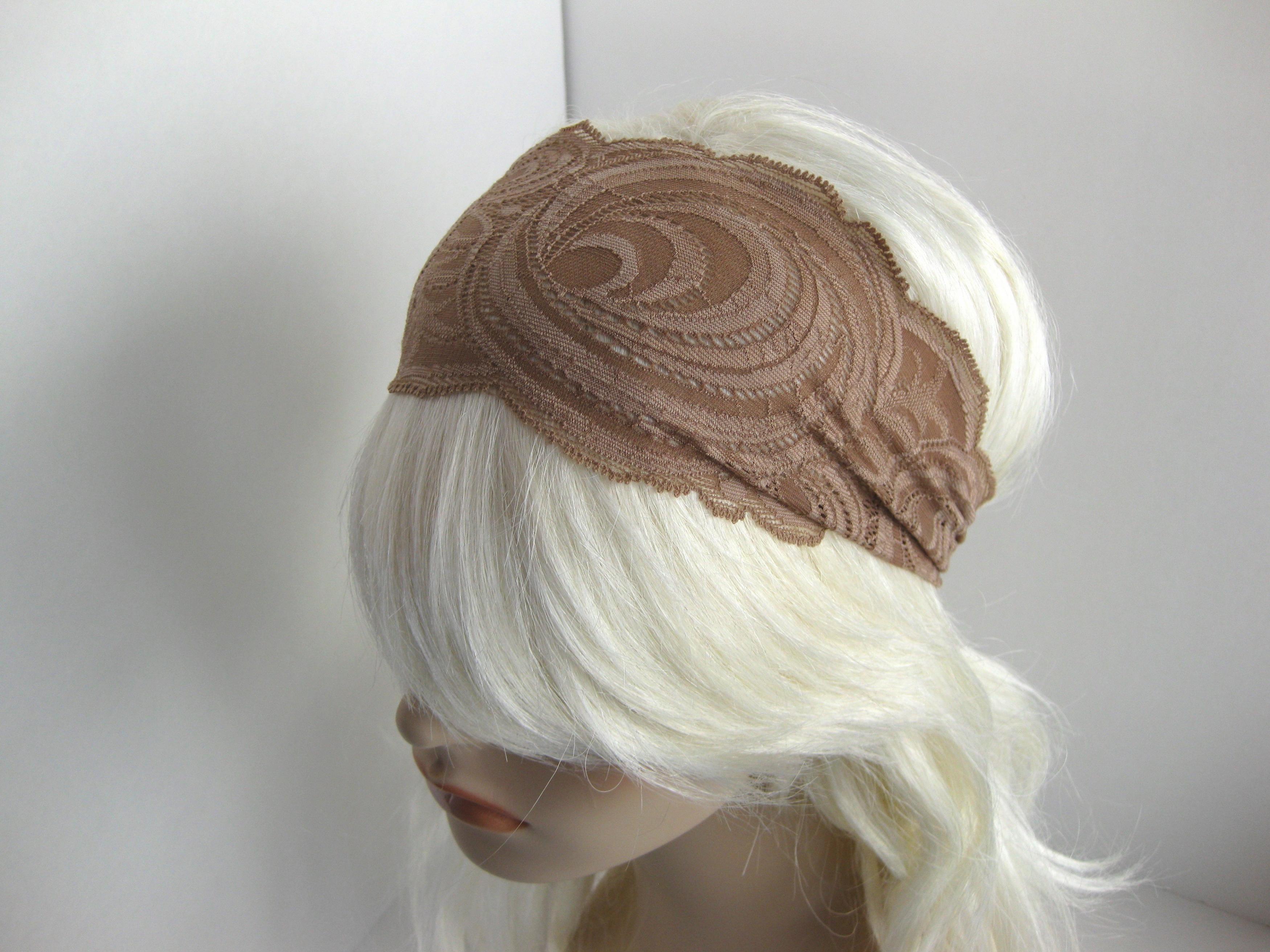 Mocha Coffee Brown Stretch Lace Headband Head Wrap Women S